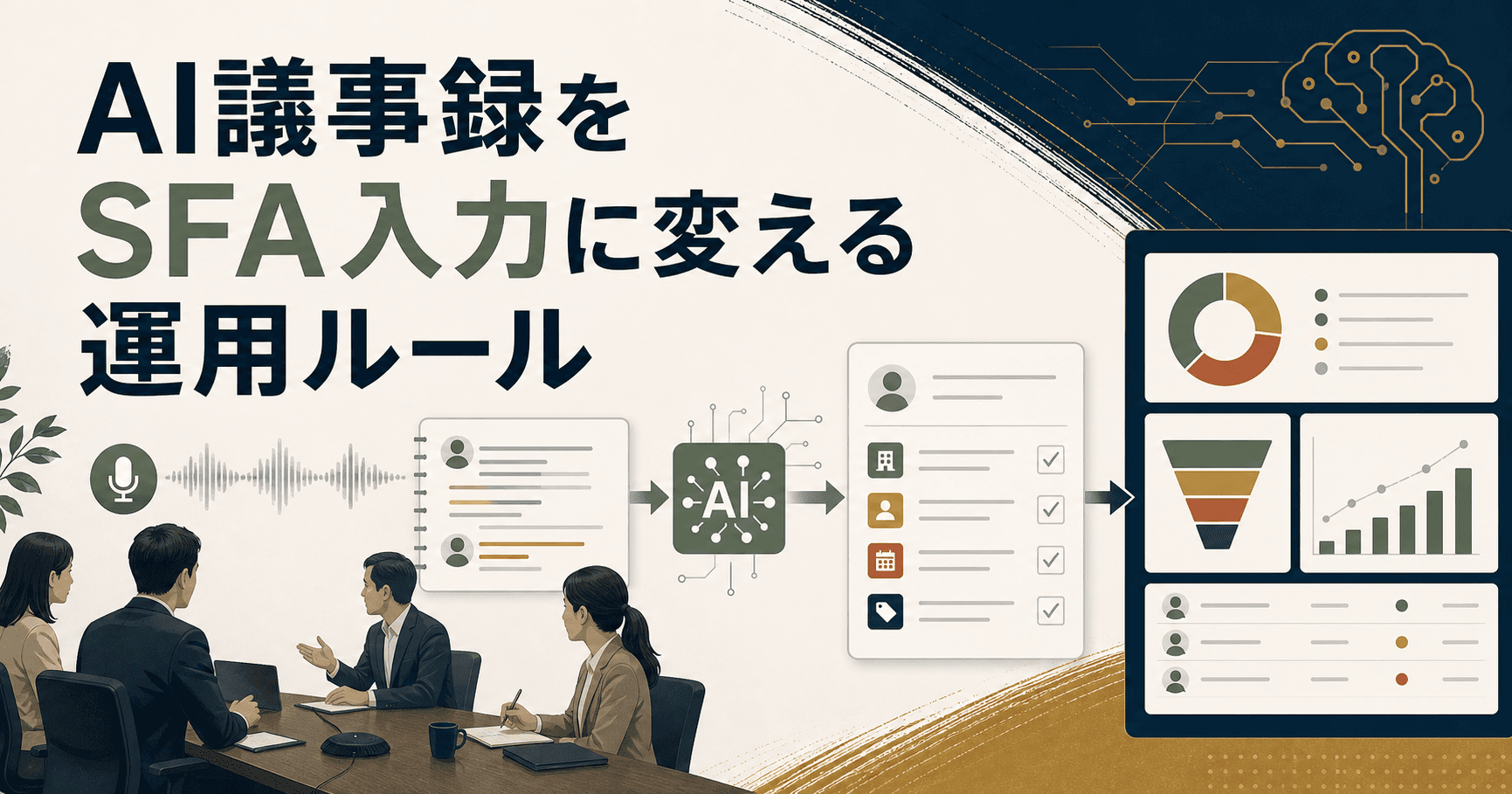 AI議事録をCRM項目へ変換する運用画面のイメージ