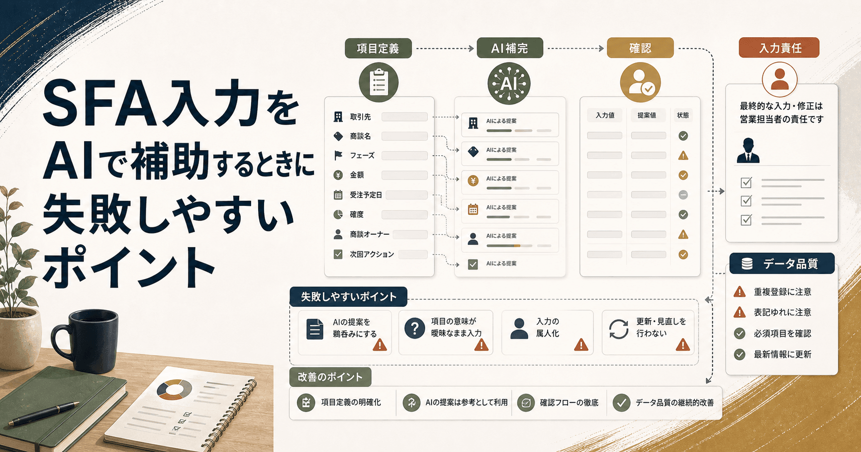 SFA入力補助とデータ品質を点検するRevOpsのイメージ