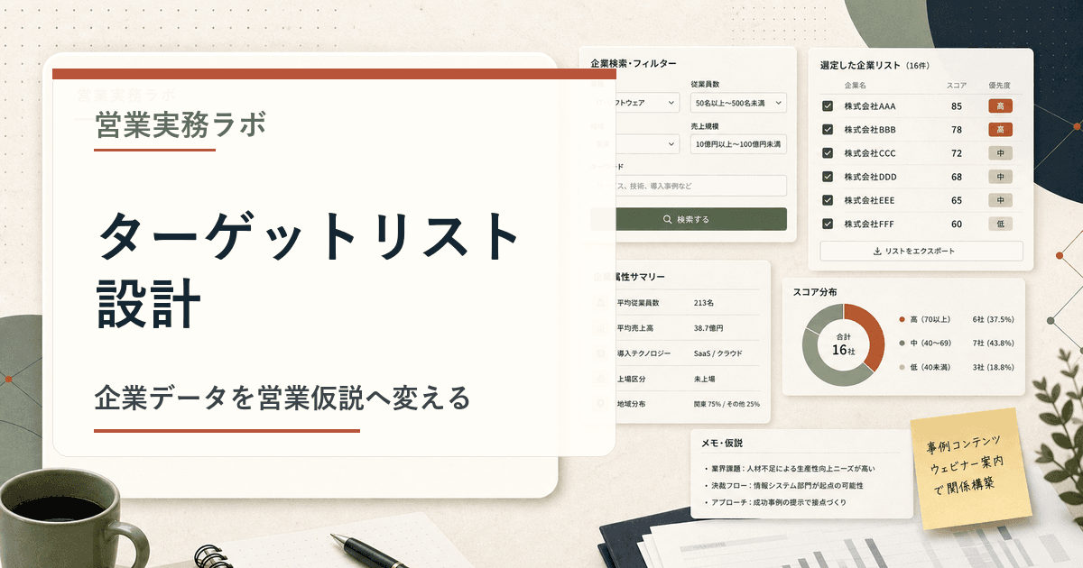 企業属性フィルタでターゲットリストを作成するイメージ