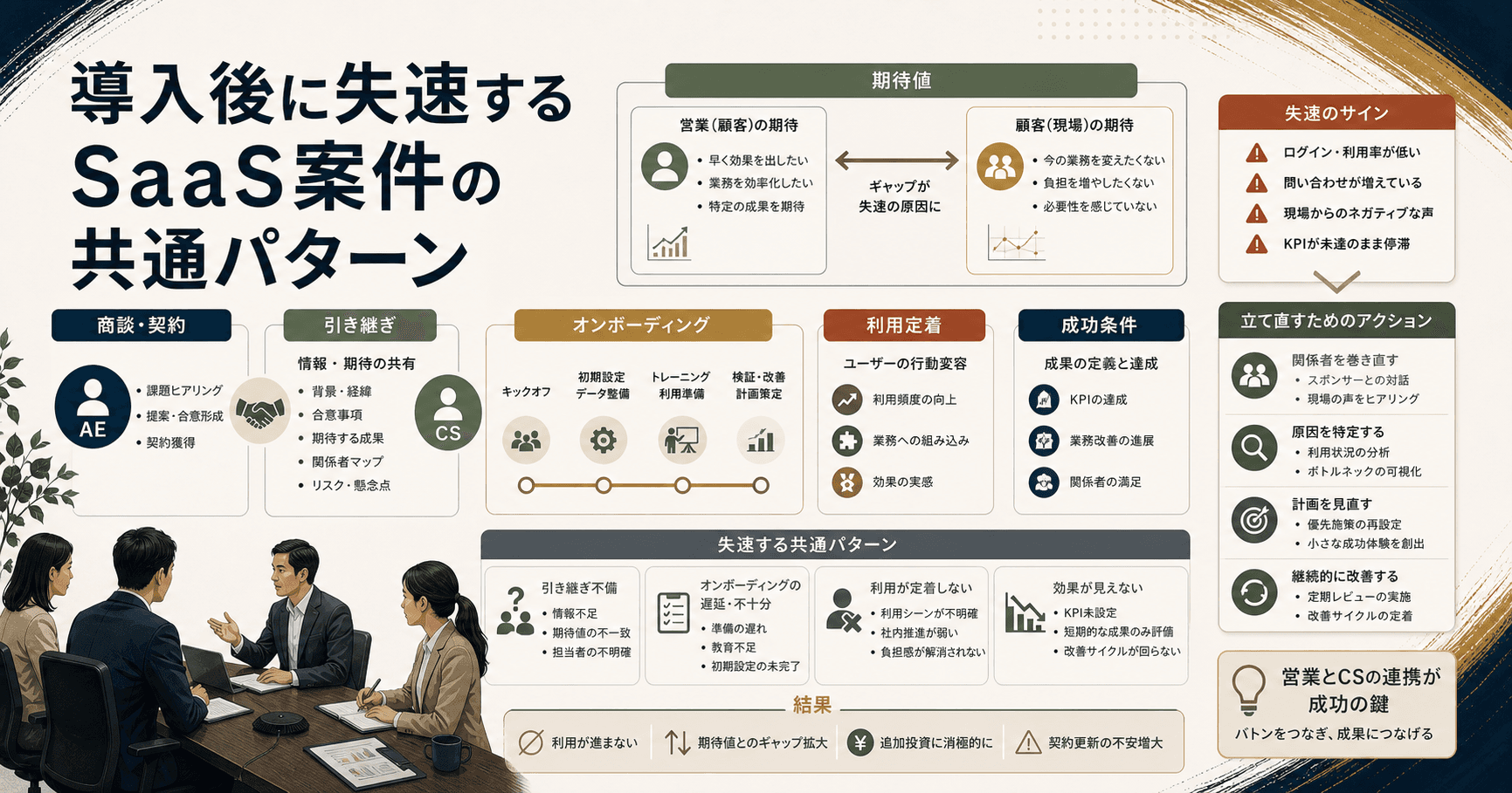 AEとCSが導入後の成功条件を確認するミーティングのイメージ