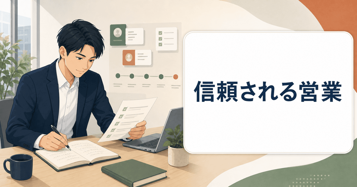 商談後にメモと約束を確認する営業担当者のイメージ